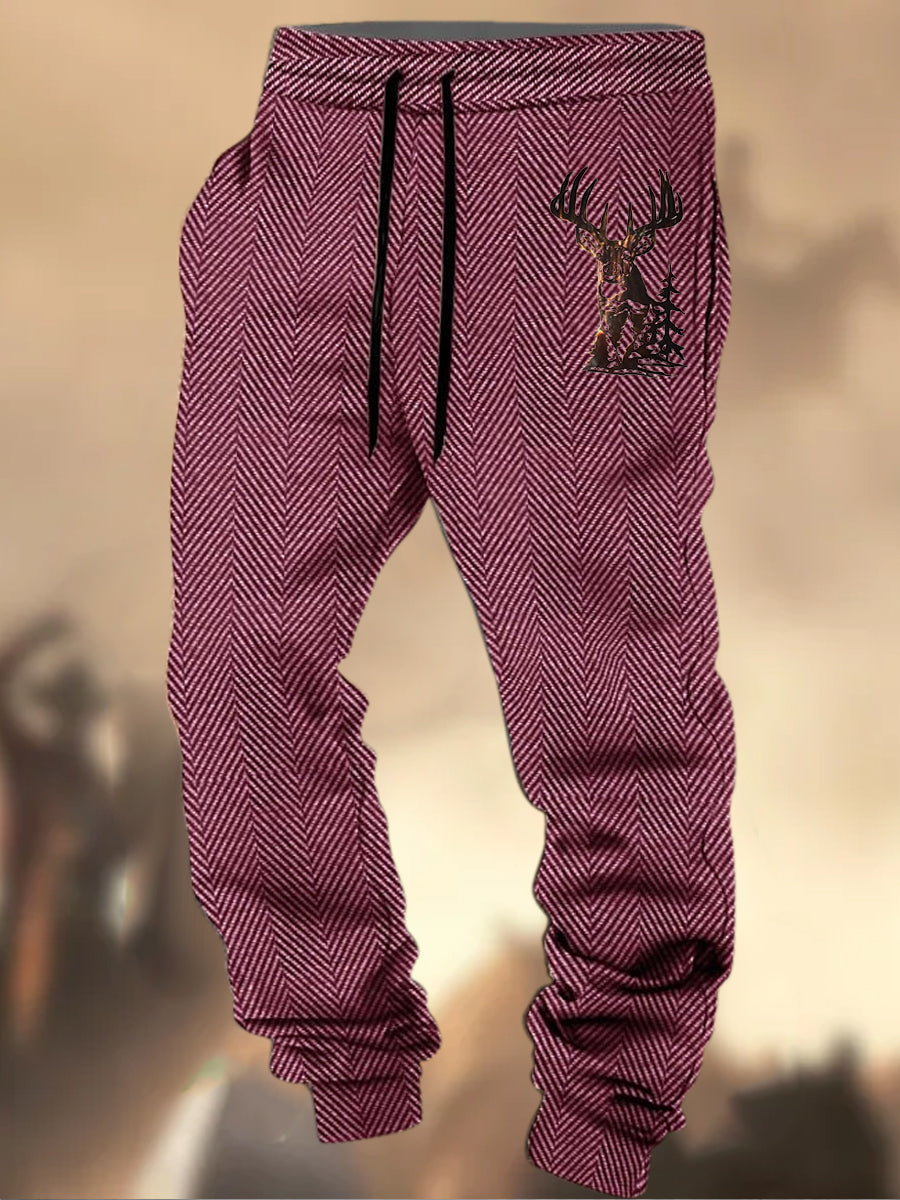 Pantalon de survêtement décontracté à rayures Logo de chasse Western Village à motif de texture rétro