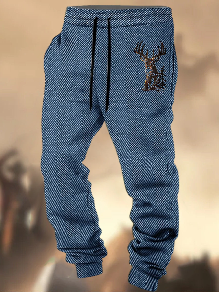 Pantalon de survêtement décontracté à rayures Logo de chasse Western Village à motif de texture rétro