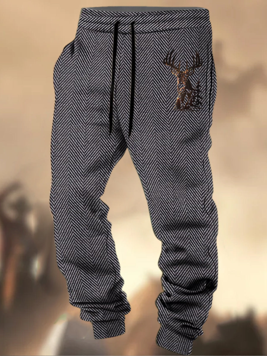 Pantalon de survêtement décontracté à rayures Logo de chasse Western Village à motif de texture rétro