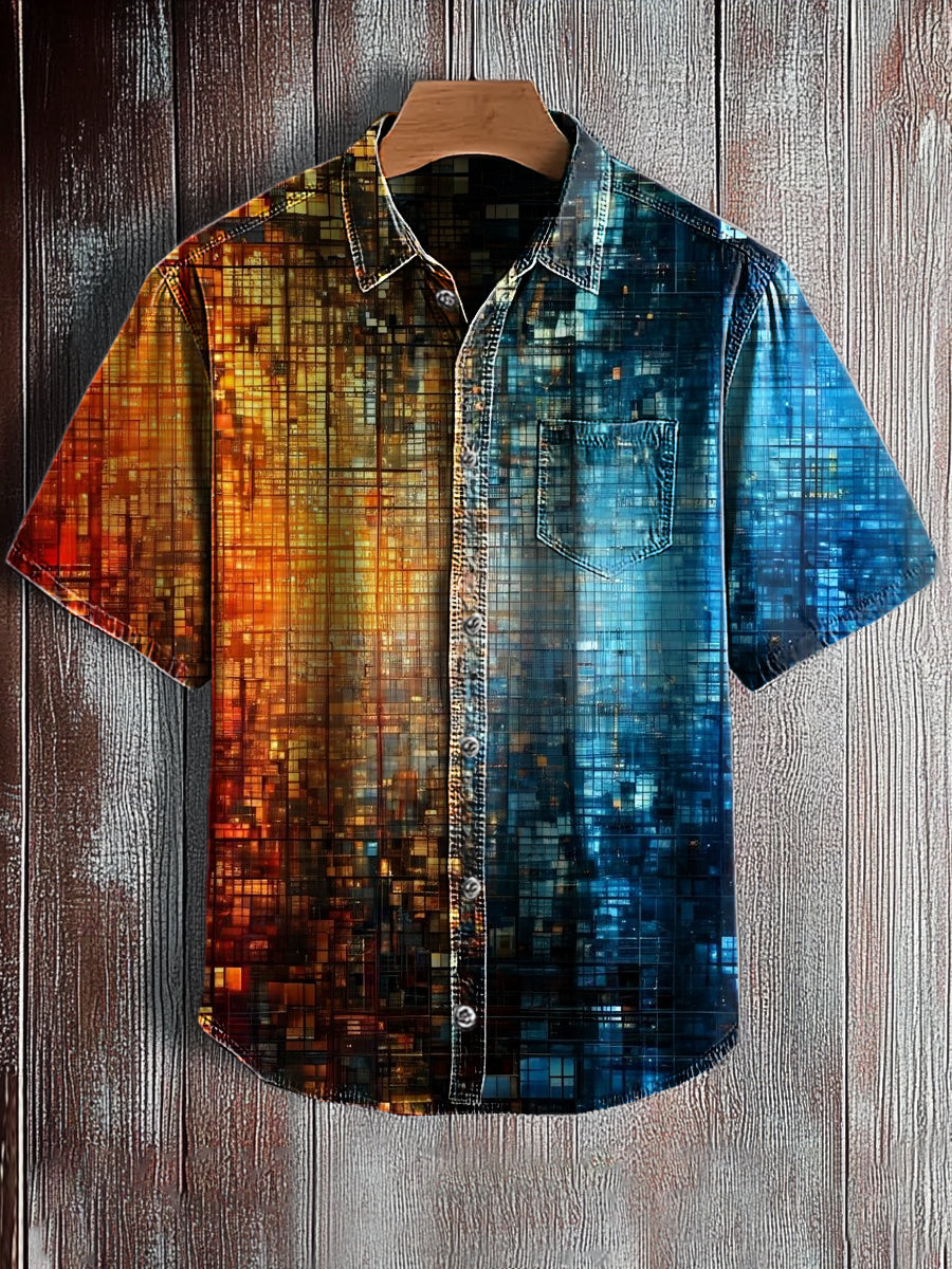 Chemise à manches courtes rétro à imprimé art abstrait pour hommes