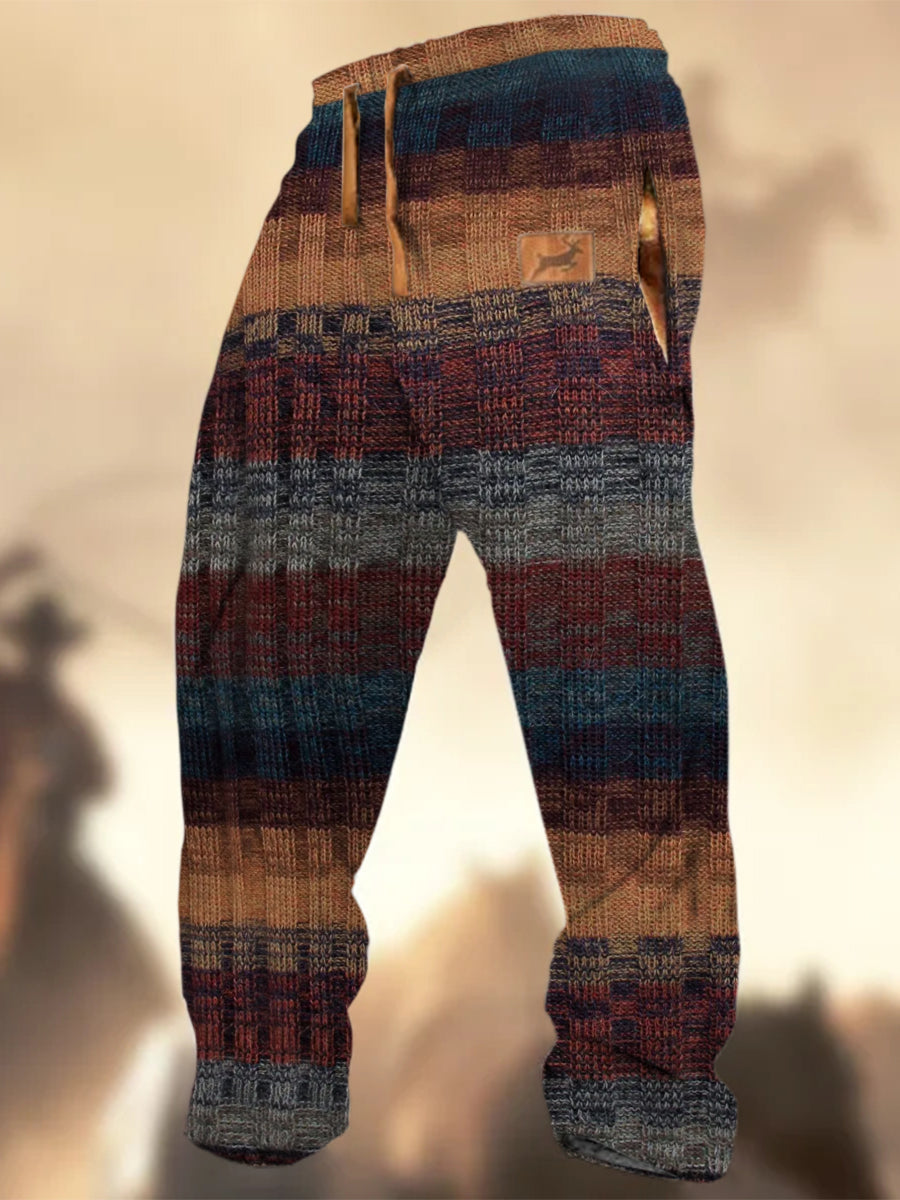 Pantalon de survêtement décontracté à rayures Logo de chasse Western Village à motif de texture rétro