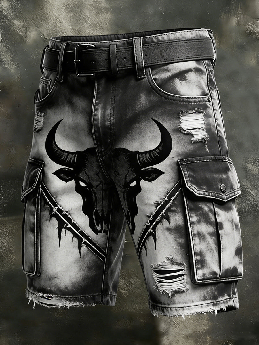 Hommes Rétro Vacances Business Art Western Bull Head Animal Print Casual Shorts