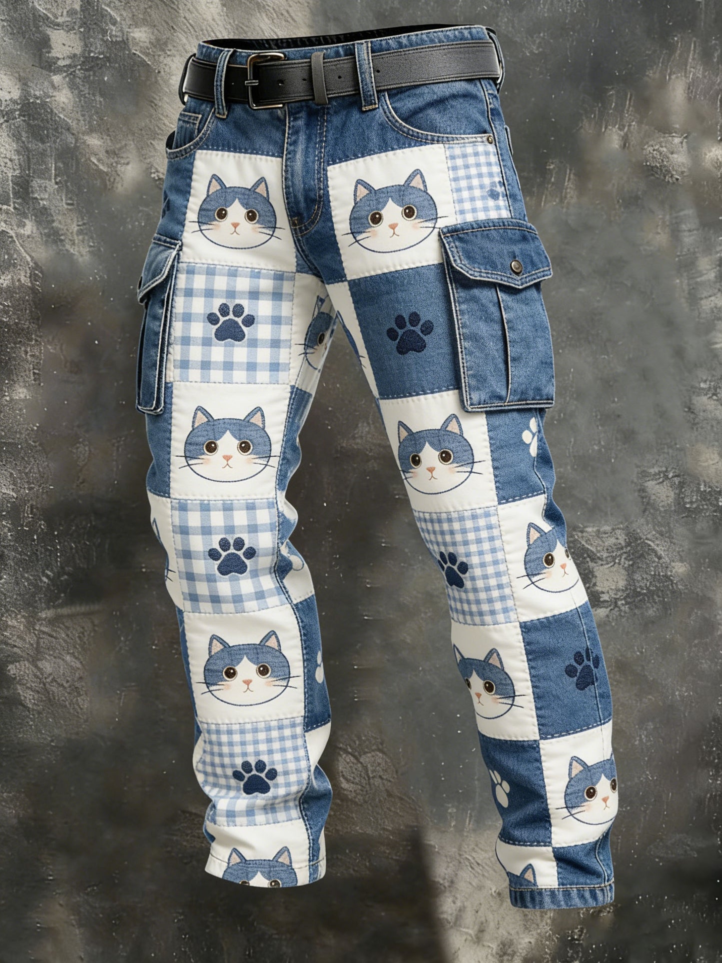 Pantalon décontracté pour hommes, style vintage, patchwork à imprimé animalier