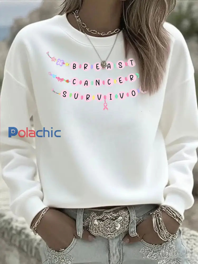 Survivant du cancer du sein des femmes Imprimer Sweat-shirt décontracté Blanc / S