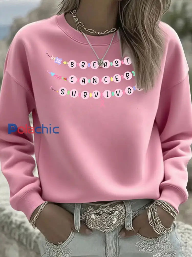 Survivant du cancer du sein des femmes Imprimer Sweat-shirt décontracté Rose / S