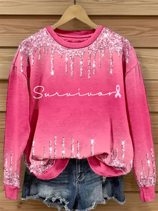 Survivor femmes Imprimer Breast Cancer Awareness Sweatshirt Rose / S
