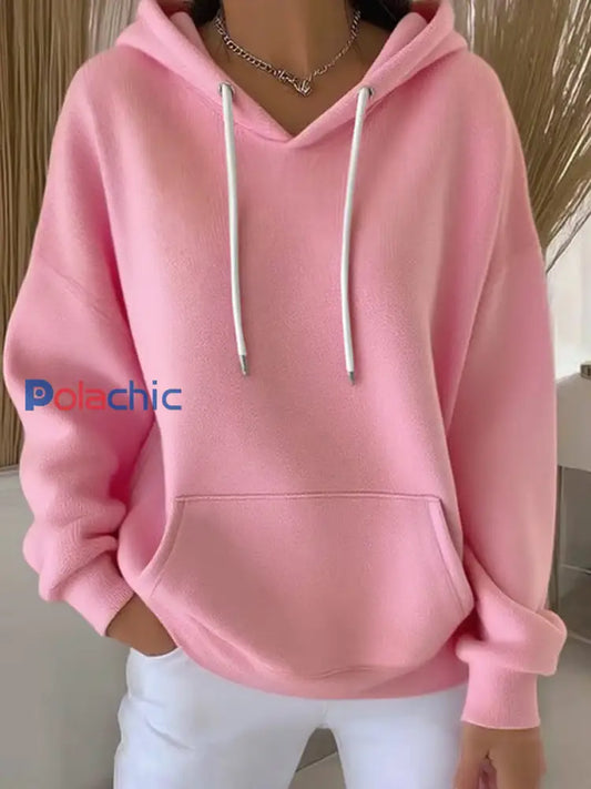 Sweat à capuche décontracté couleur pure pour femmes Rose / S