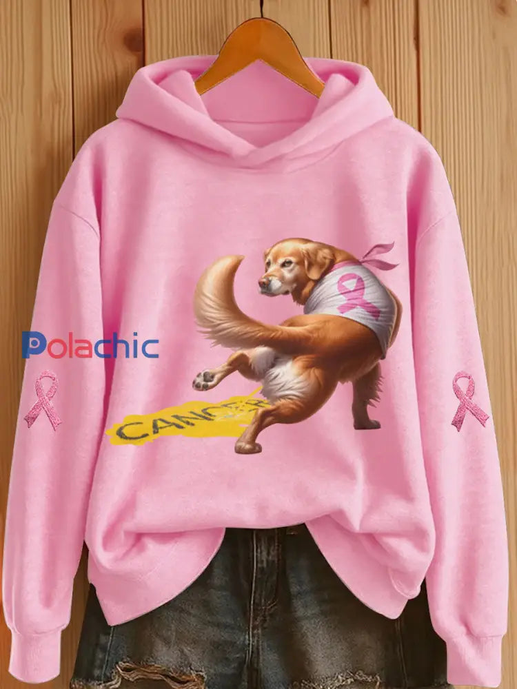 Sweat à Capuche Décontracté Femme Chien Rose Ruban Imprimé Rose / S