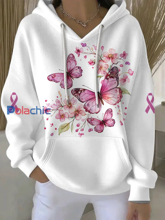 Sweat à Capuche Décontracté Femme Rose Cancer Du Sein Imprimé comme image / S
