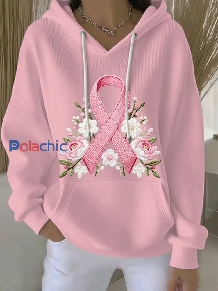 Sweat à Capuche Décontracté Femme Rose Cancer Du Sein Imprimé Rose / S