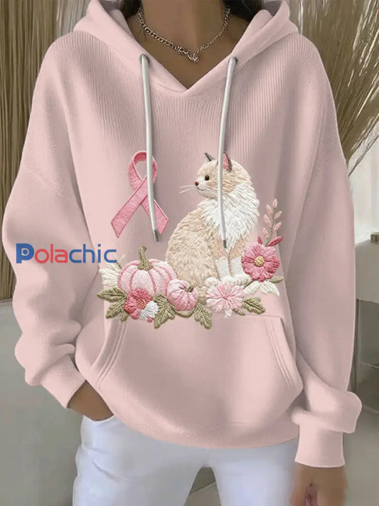 Sweat à Capuche Décontracté Femme Rose Cancer Du Sein Imprimé Rose / S