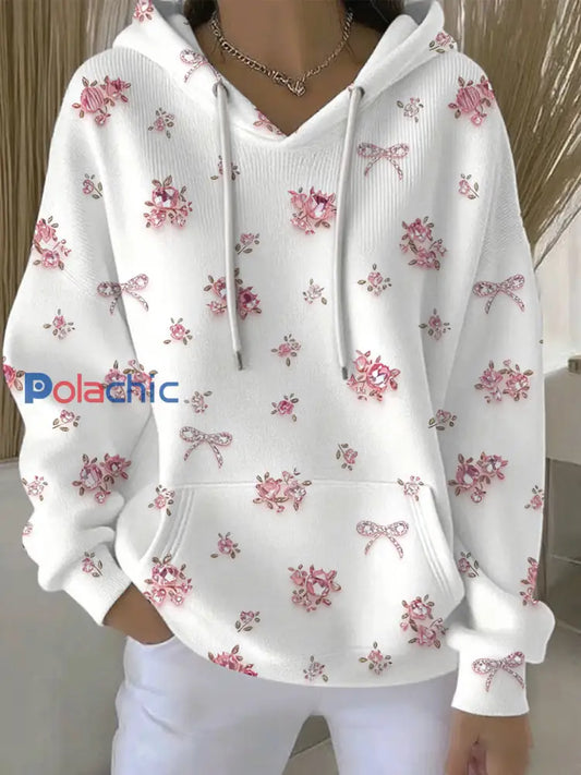 Sweat à Capuche Décontracté Femme Rose Imprimé Floral Cancer Du Sein comme image / S