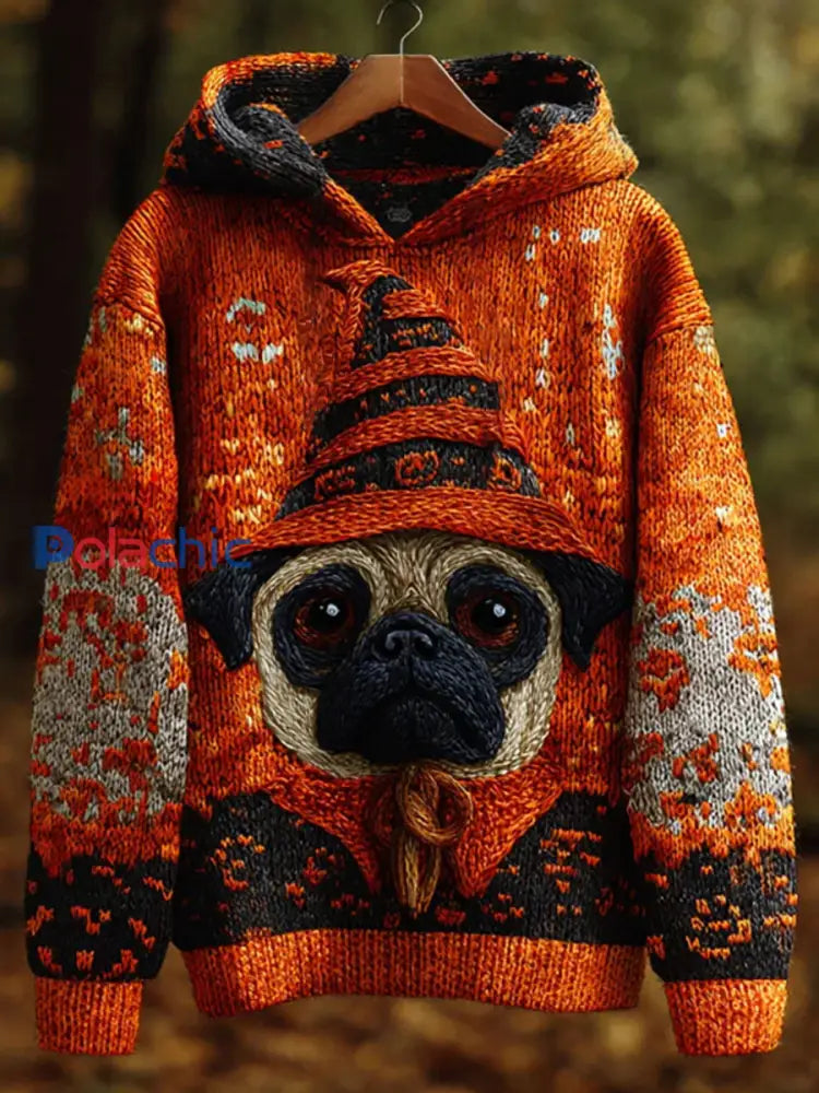 Sweat à capuche décontracté Halloween Dog Print pour femmes Orange / S