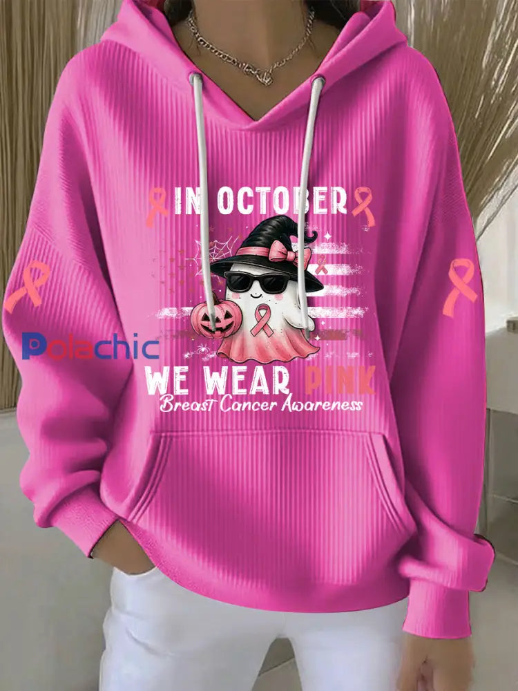 Sweat à capuche décontracté imprimé rose In october We Wear pour femme Rose Rouge / S