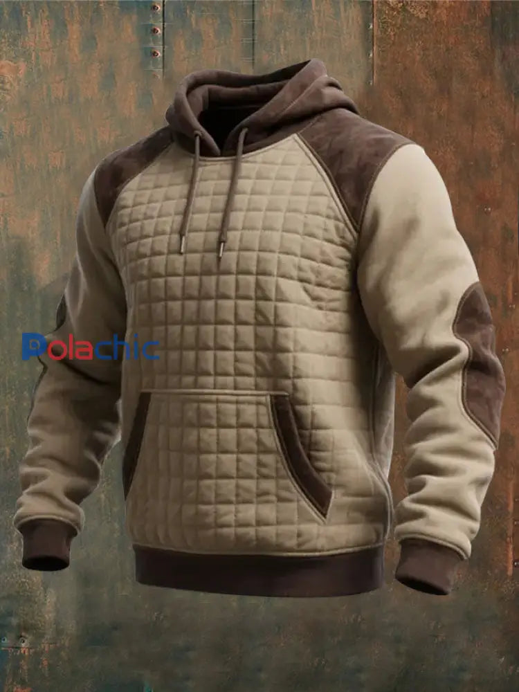 Sweat à capuche décontracté imprimé western à manches longues pour hommes Kaki / S