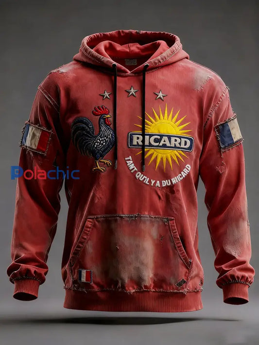 Sweat à capuche décontracté pour homme Drapeau français Ricard A / S