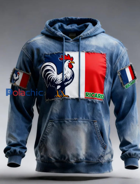 Sweat à capuche décontracté pour homme Drapeau français Ricard A / S