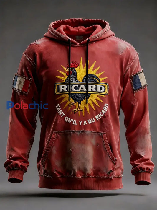 Sweat à capuche décontracté pour homme Drapeau français Ricard A / S