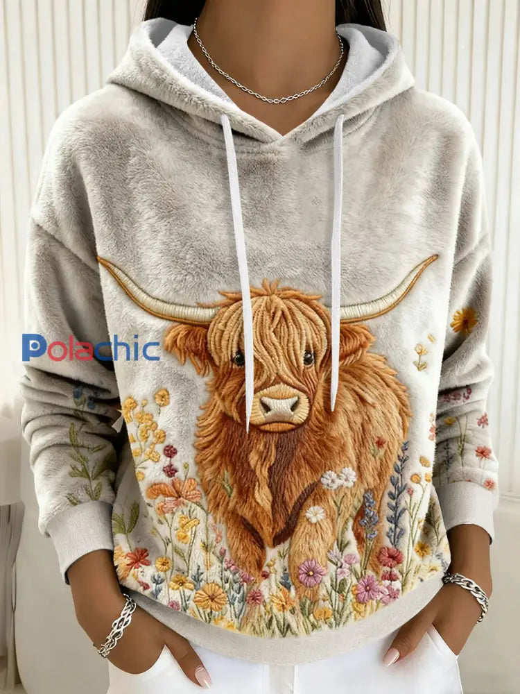 Sweat à capuche en flanelle de Noël Highland Cow Femme comme image / S