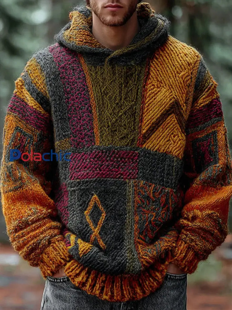 Sweat à capuche en tricot géométrique pour hommes comme image / S