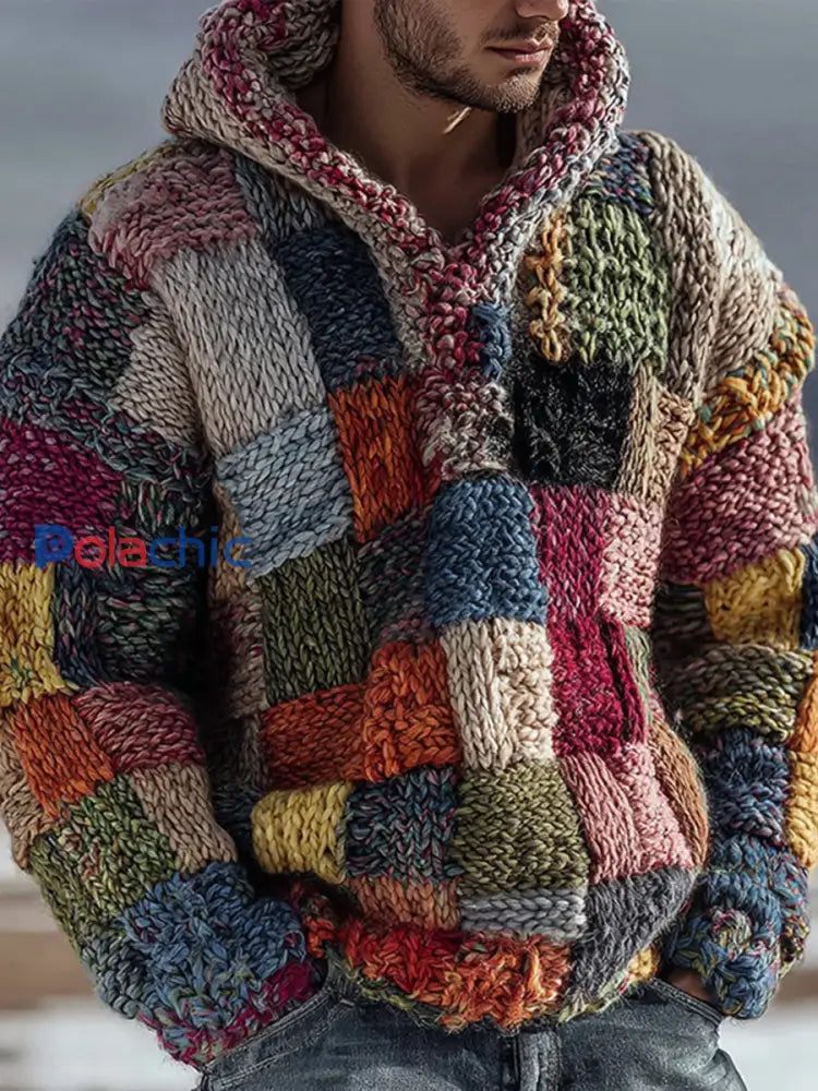 Sweat à capuche en tricot géométrique pour hommes comme image / S