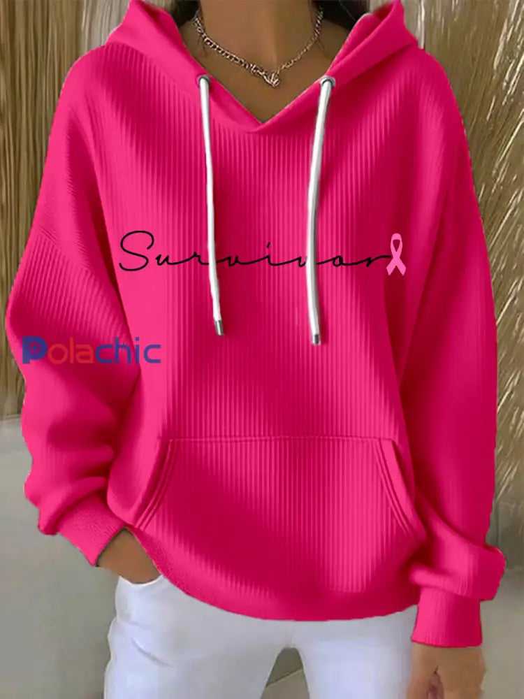 Sweat à Capuche Femme Imprimé Ruban Rose Survivor Rose Rouge / S