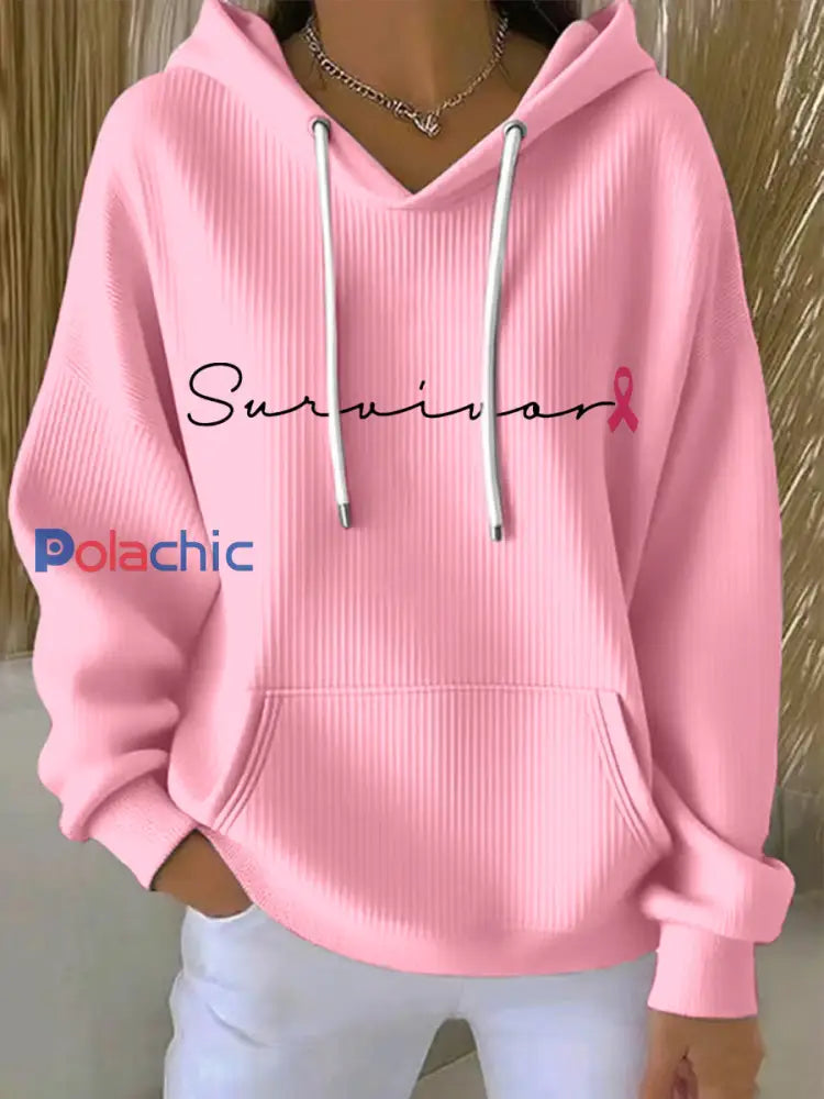 Sweat à Capuche Femme Imprimé Ruban Rose Survivor Rose / S