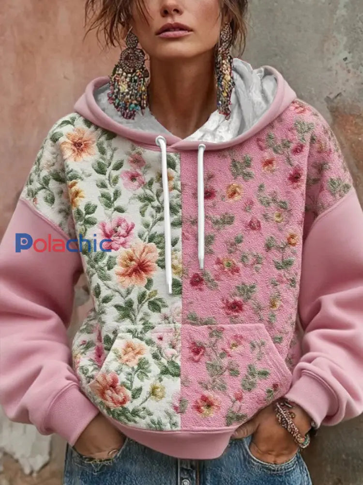 Sweat à capuche imprimé floral sensibilisation au cancer du sein pour femmes Rose / S