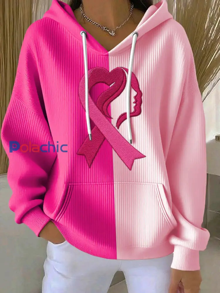 Sweat à capuche à imprimé sensibilisation au cancer du sein pour femmes Rose / S