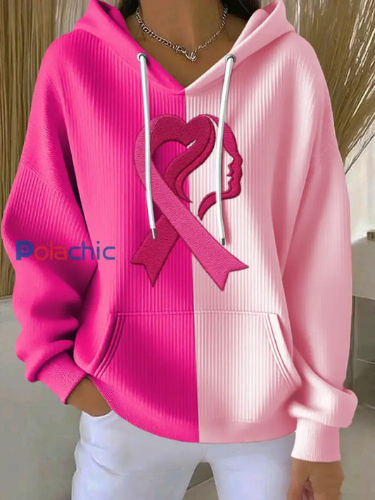 Sweat à capuche à imprimé sensibilisation au cancer du sein pour femmes Rose / S