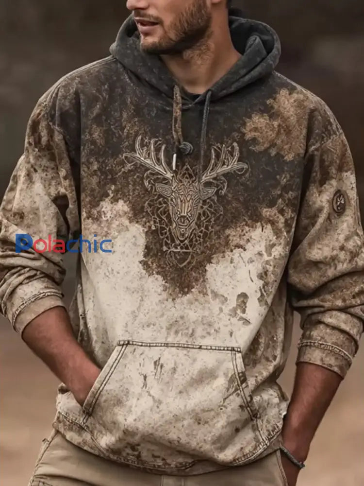 Sweat à capuche imprimé Western Elk Homme comme image / S