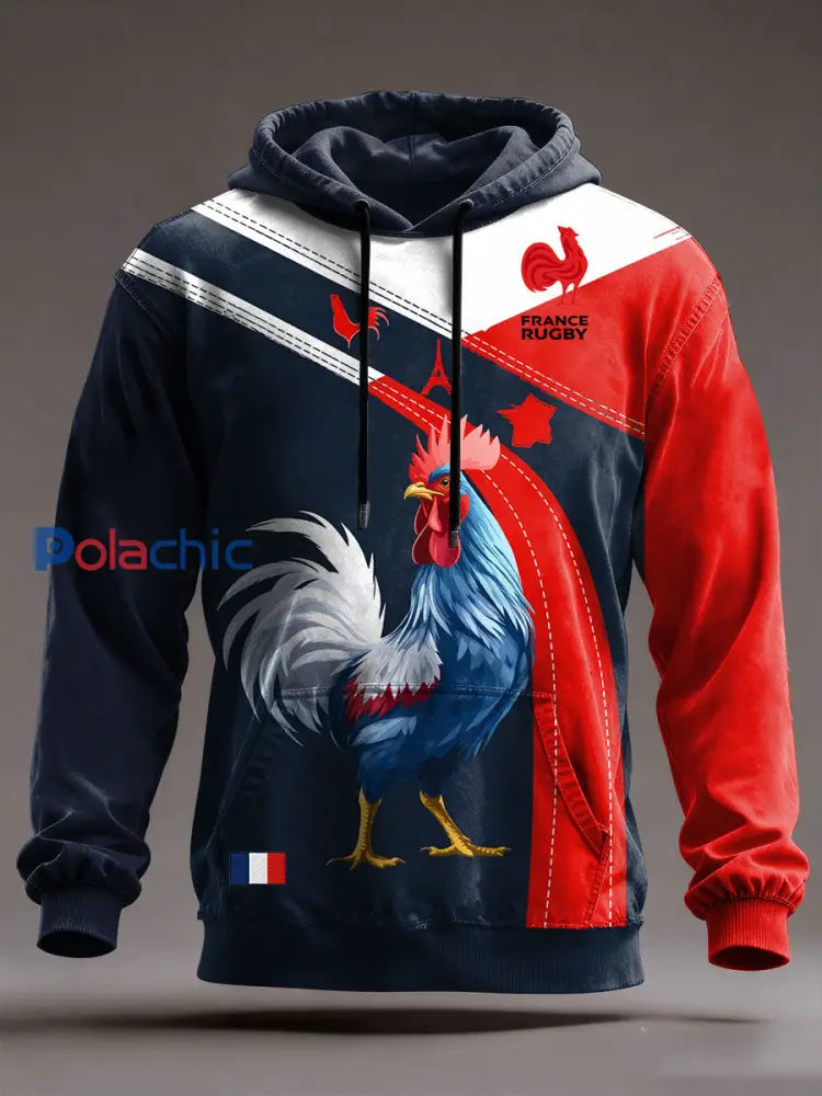 Sweat à capuche oversize à épaules dénudées avec poches France Rugby Homme comme image / S