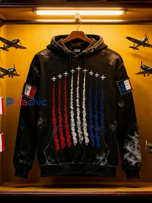 Sweat à capuche oversize Timbre Dde Chasse Français avec poches Homme Noir / S
