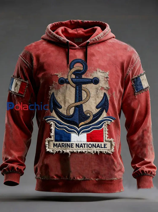 Sweat à capuche surdimensionné à épaules dénudées avec poches Marine Nationale Homme Rouge / S