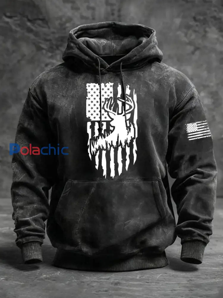 Sweat à capuche Western Deer Flag Homme noir / S
