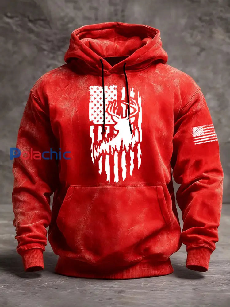 Sweat à capuche Western Deer Flag Homme rouge / S
