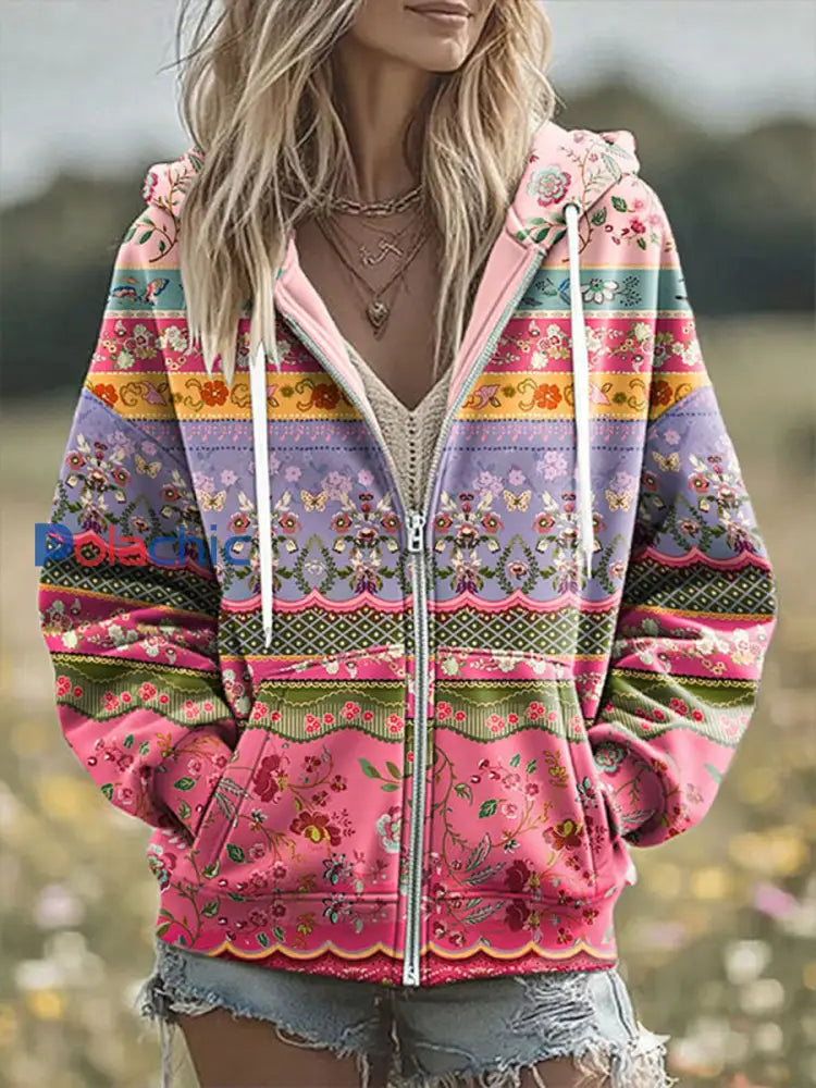 Sweat à capuche zippé imprimé cancer du sein pour femmes comme image / S