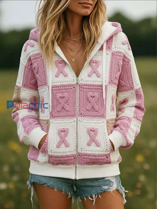 Sweat à capuche zippé pour femmes Breast Cancer Awareness comme image / S
