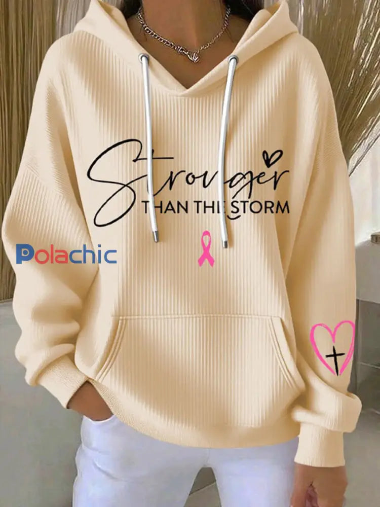 Sweat Femme Rose À Capuche Ruban Plus Forte Que La Tempête Abricot / S