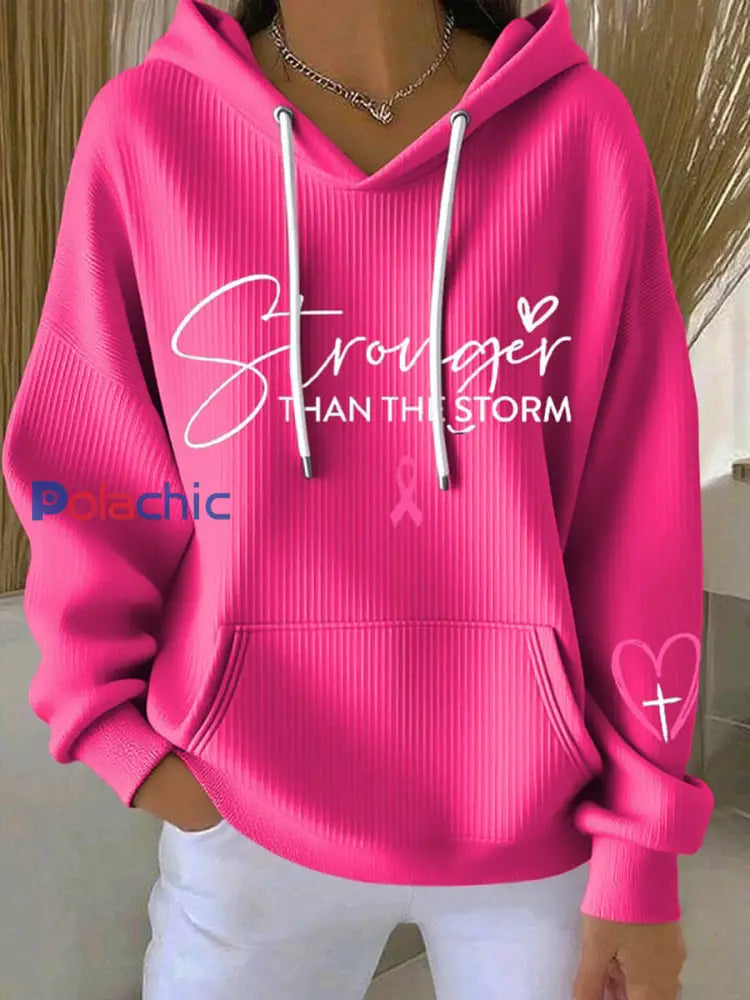 Sweat Femme Rose À Capuche Ruban Plus Forte Que La Tempête Rose Rouge / S