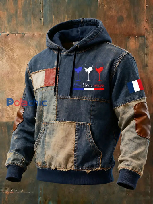 Sweat Homme Bleu Blanc Rouge Oversize À Goutte Épaules Avec Poches comme image / S