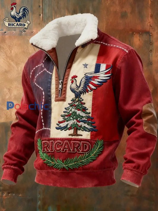 Sweat-shirt à col en fourrure zippé décontracté Ricard pour homme drapeau français vintage A / S