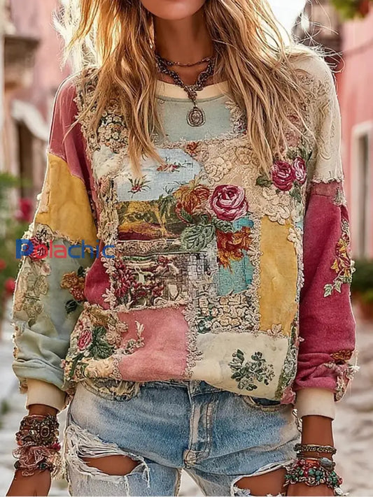 Sweat-shirt Décontracté Femme Rose Imprimé Floral