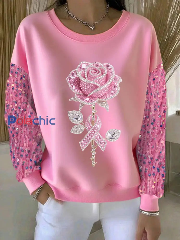 Sweat-shirt Décontracté Femme Rose Imprimé Floral Rose / S