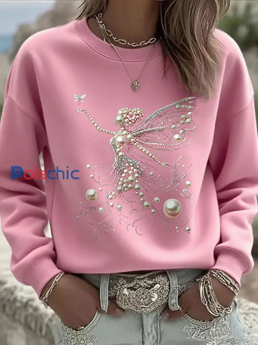 Sweat shirt Décontracté Femme Rose Imprimé Perle Rose / S