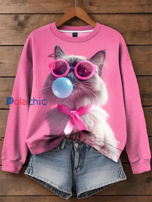 Sweat shirt Décontracté Femme Rose Ruban Imprimé Animaux comme image / S