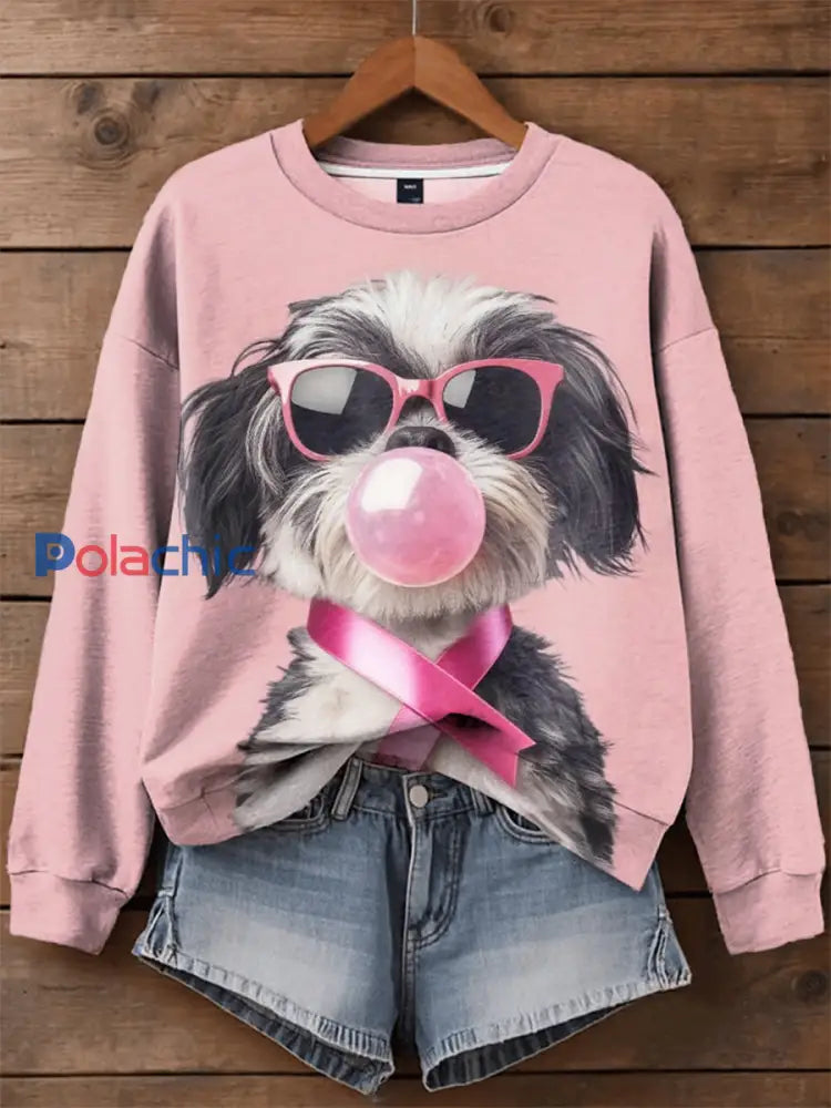 Sweat shirt Décontracté Femme Rose Ruban Imprimé Animaux comme image / S