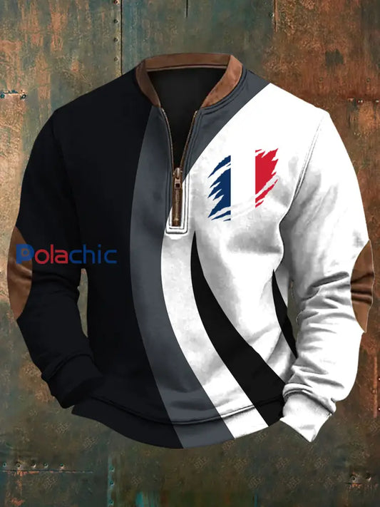 Sweat-shirt décontracté imprimé drapeau de la France pour hommes comme image / S
