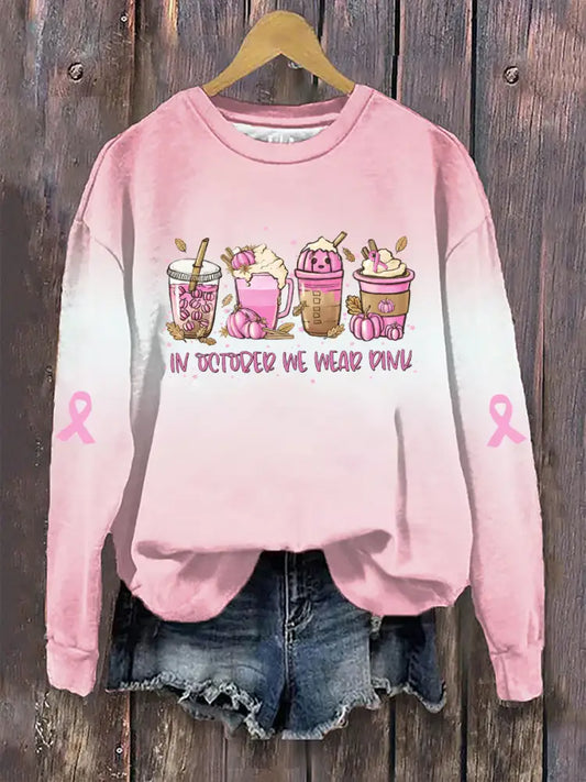 Sweat-shirt décontracté imprimé rose In october We Wear pour femme Rose / S