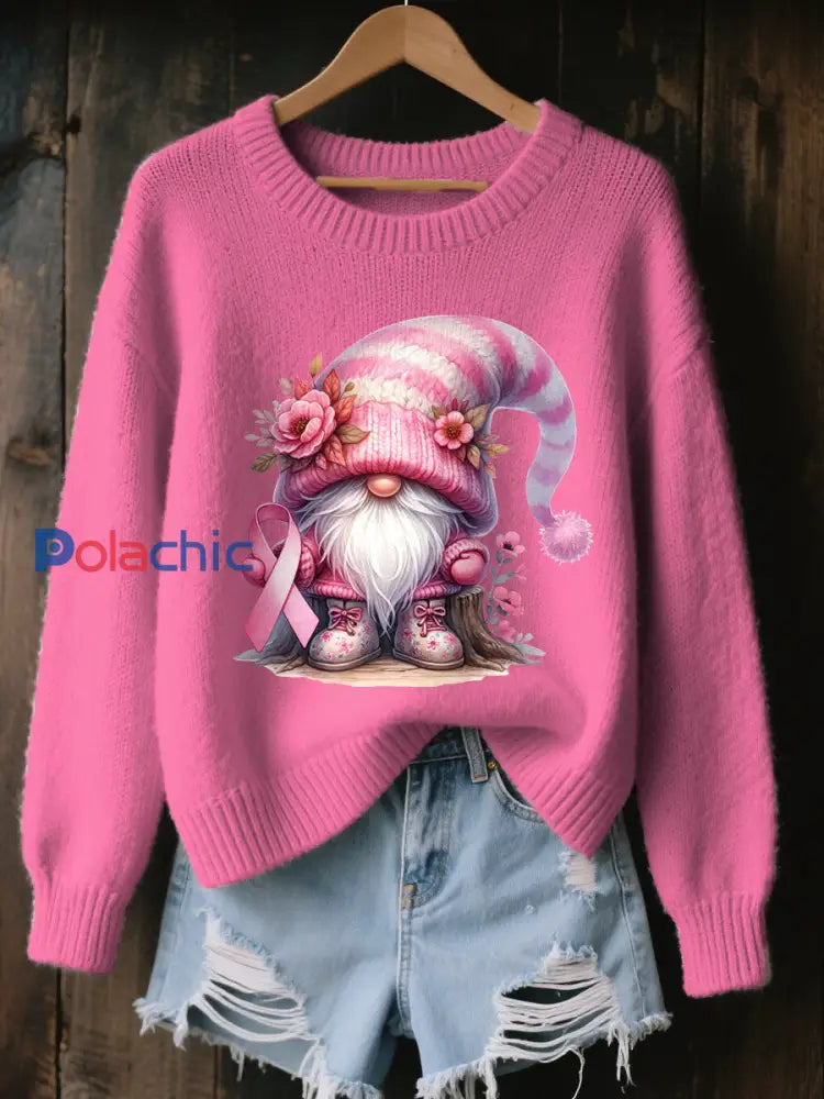 Sweat-shirt Décontracté Imprimé Ruban Rose Pour Femme Rose Rouge / S